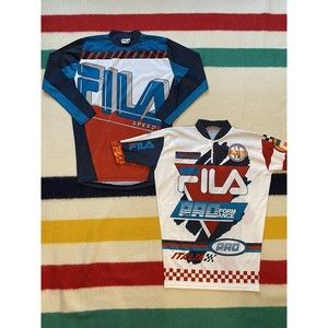 Lot Of 2 Vintage Fila Cycling Jersey Size M Medium Italia 1/4 Zip Pullover
